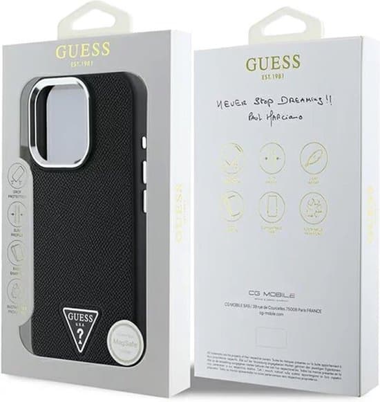 Guess iPhone 16 Pro Hoesje | PU Leder + Driehoek Logo | MagSafe
