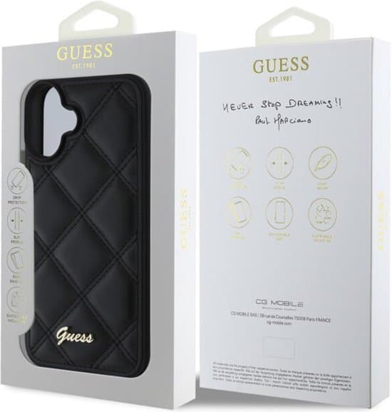Guess iPhone 16 Plus Hoesje | Zwarte Gewatteerde Hardcase