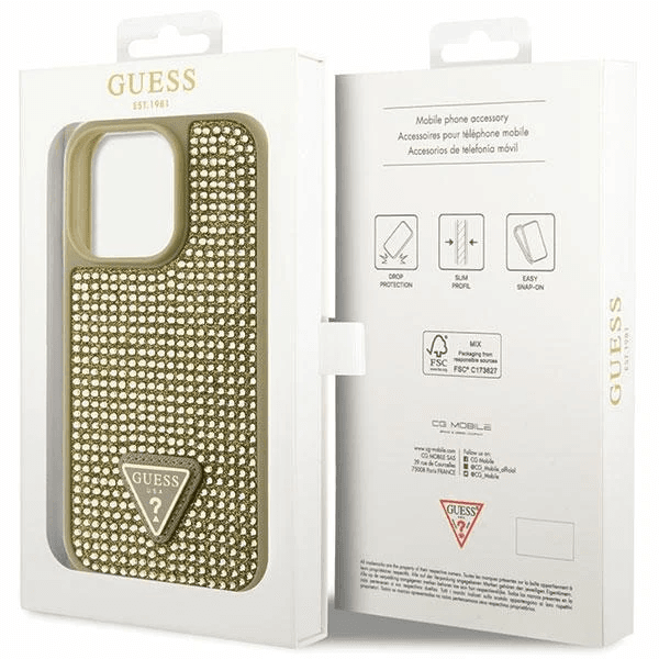 Guess iPhone 16 Pro Hoesje | Rhinestone Triangle Logo