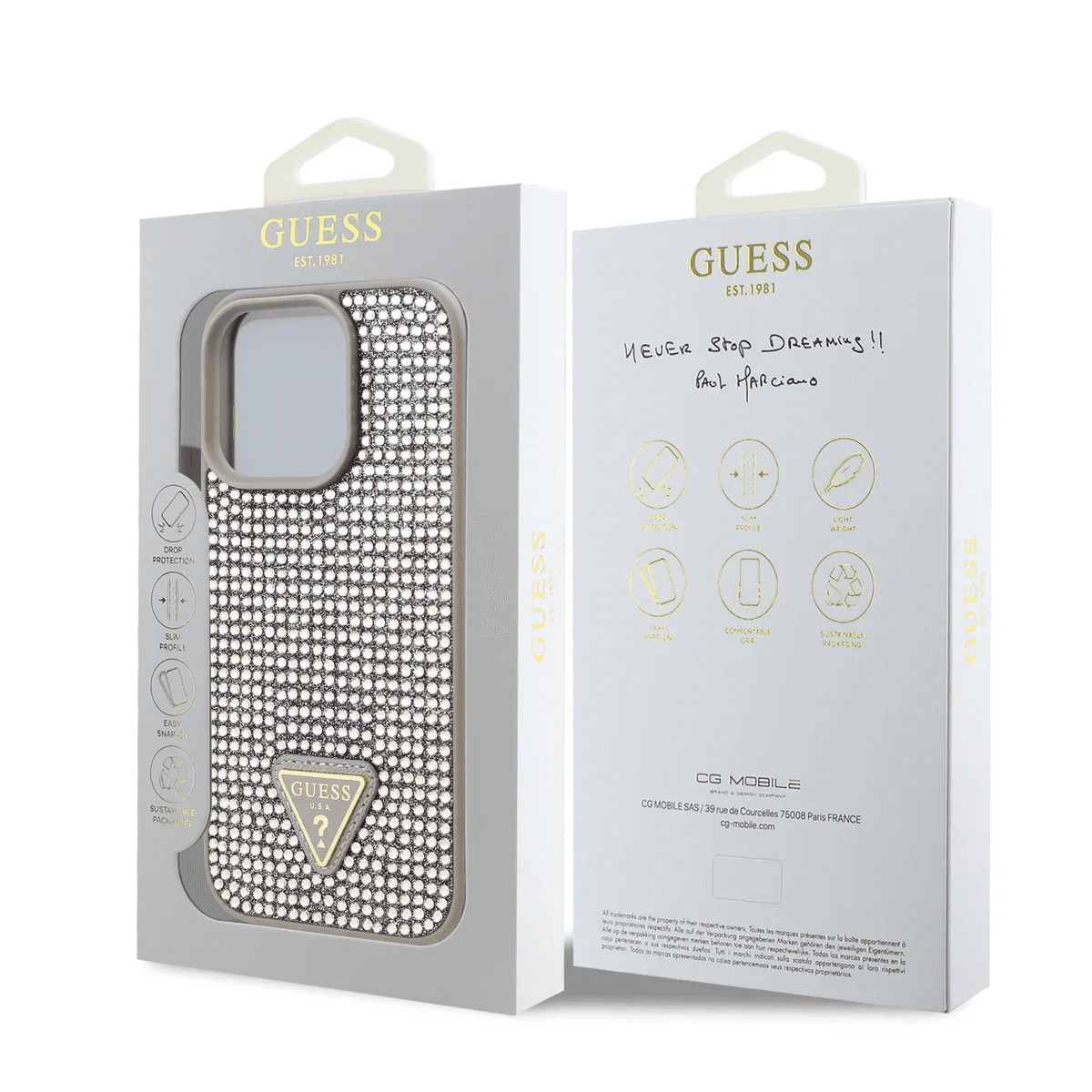Guess iPhone 16 Pro Hoesje | Rhinestone Triangle Logo