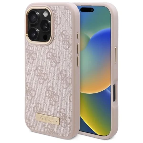 Guess iPhone 16 Pro Hoesje | Roze Hardcase 4G Logoplaat