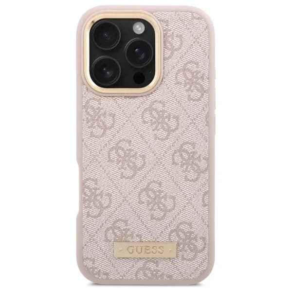 Guess iPhone 16 Pro Hoesje | Roze Hardcase 4G Logoplaat