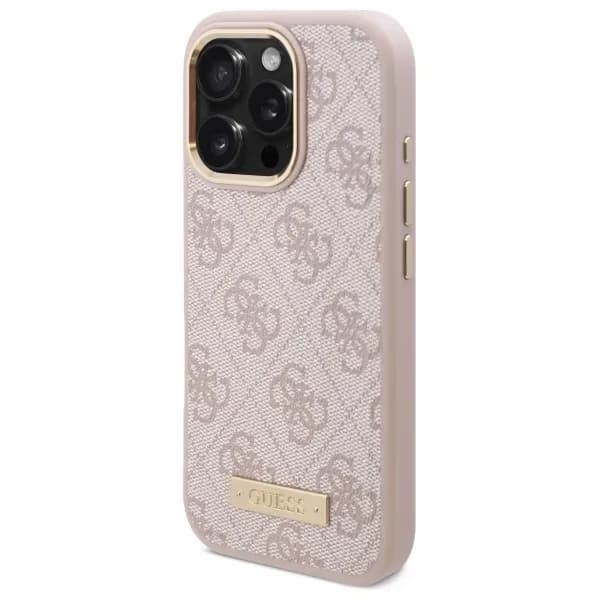 Guess iPhone 16 Pro Hoesje | Roze Hardcase 4G Logoplaat