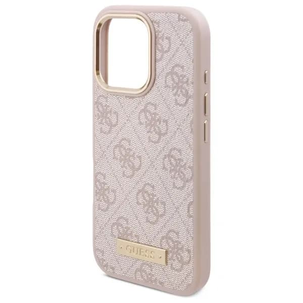 Guess iPhone 16 Pro Hoesje | Roze Hardcase 4G Logoplaat