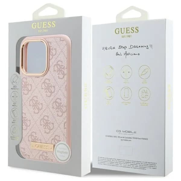 Guess iPhone 16 Pro Hoesje | Roze Hardcase 4G Logoplaat