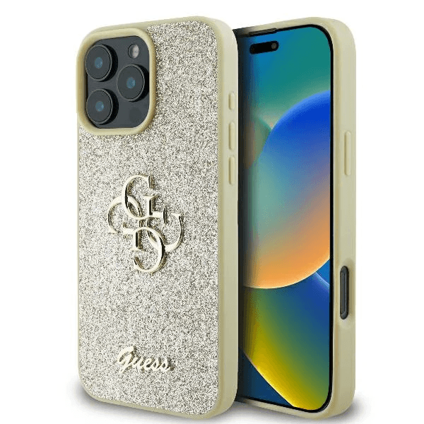 Guess iPhone 16 Pro Hoesje | Glitter Hardcase + Big 4G Logo
