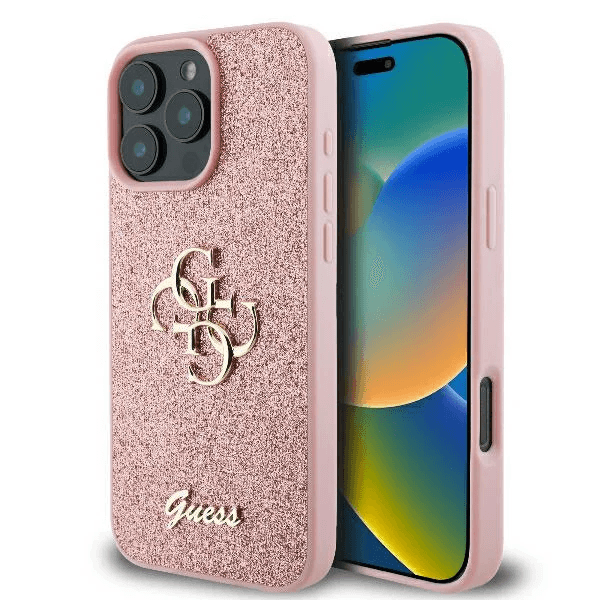 Guess iPhone 16 Pro Hoesje | Glitter Hardcase + Big 4G Logo