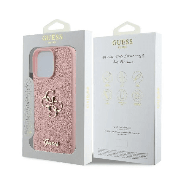 Guess iPhone 16 Pro Hoesje | Glitter Hardcase + Big 4G Logo