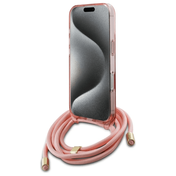 Guess iPhone 16 Pro Hoesje | Roze Hardcase + Crossbody Koord