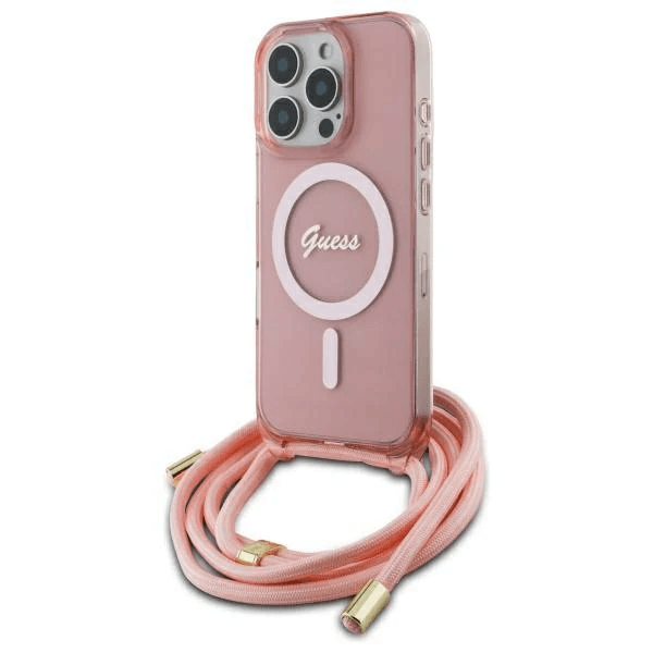 Guess iPhone 16 Pro Hoesje | Roze Hardcase + Crossbody Koord