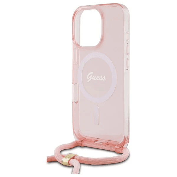 Guess iPhone 16 Pro Hoesje | Roze Hardcase + Crossbody Koord