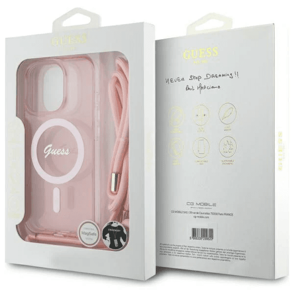 Guess iPhone 16 Pro Hoesje | Roze Hardcase + Crossbody Koord