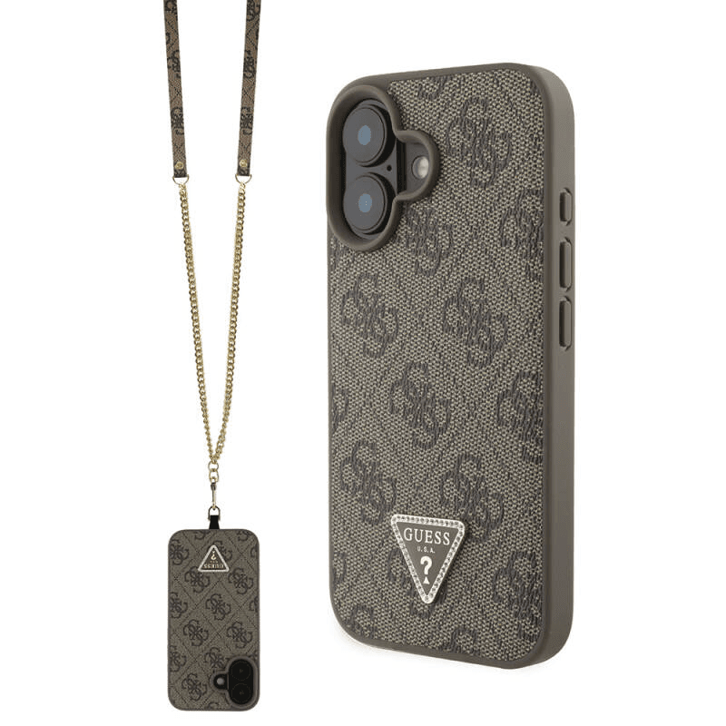 Guess iPhone 16 Plus Crossbody Case | PU Leather + Metal Logo & Rhinestones