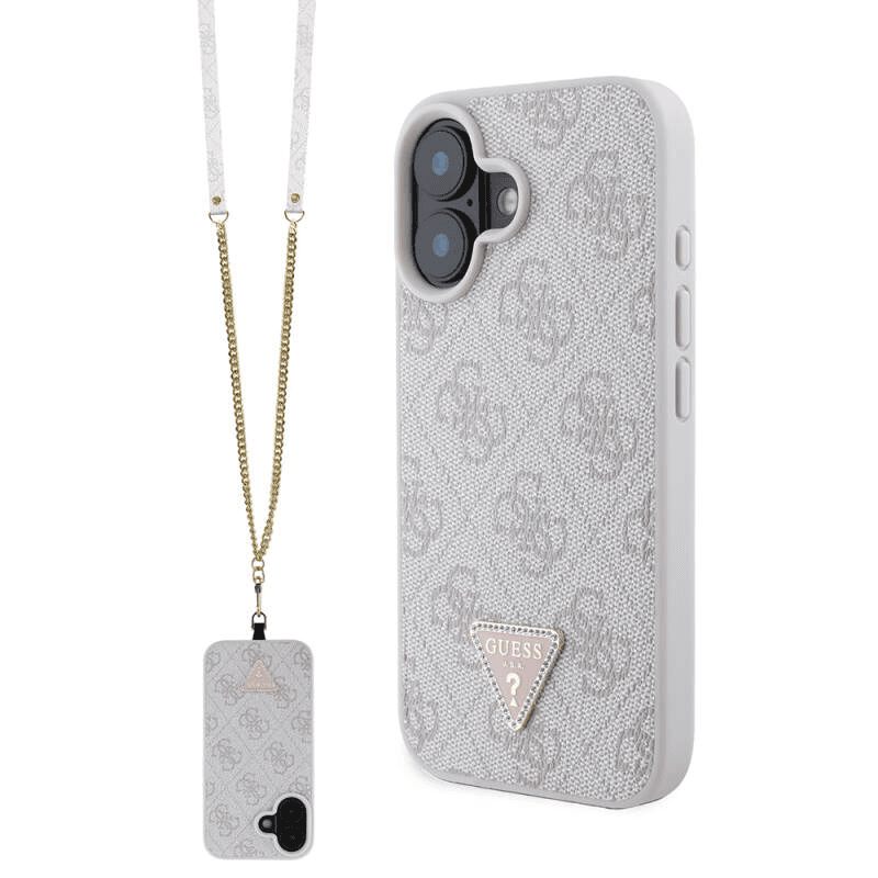Guess iPhone 16 Plus Crossbody Case | PU Leather + Metal Logo & Rhinestones
