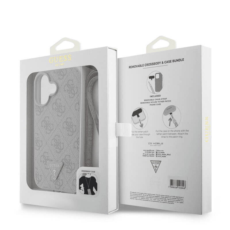 Guess iPhone 16 Plus Crossbody Case | PU Leather + Metal Logo & Rhinestones