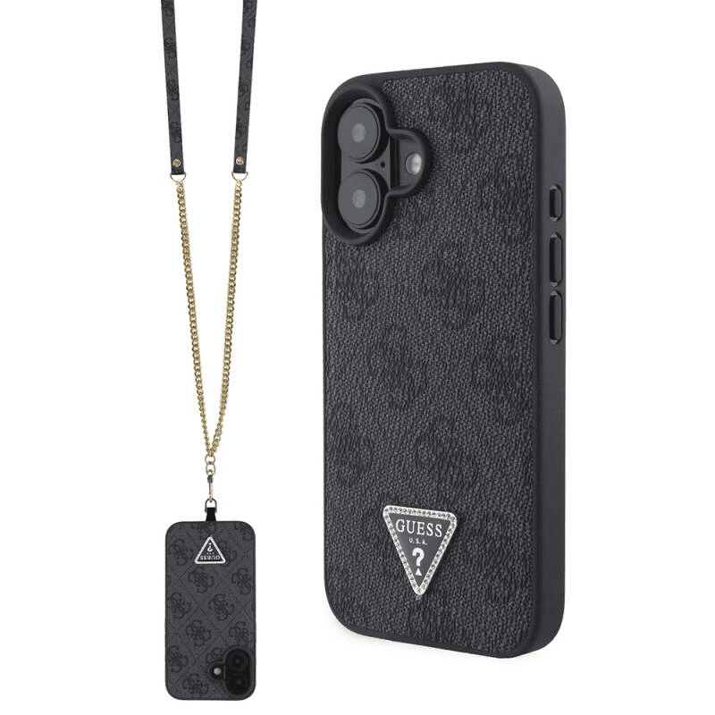 Guess iPhone 16 Plus Crossbody Case | PU Leather + Metal Logo & Rhinestones
