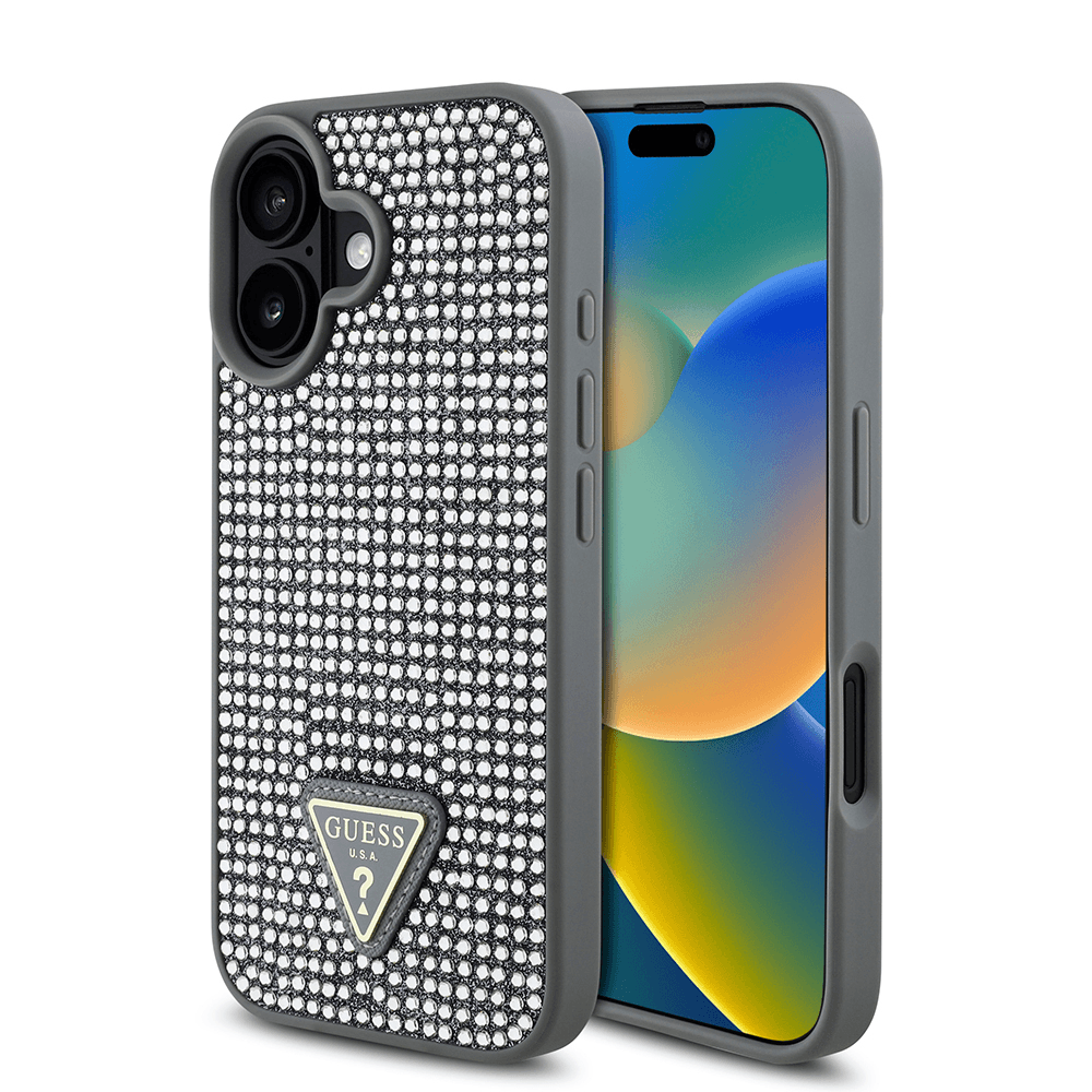 Guess iPhone 16 Plus Hardcase | Metal Logo + Rhinestones