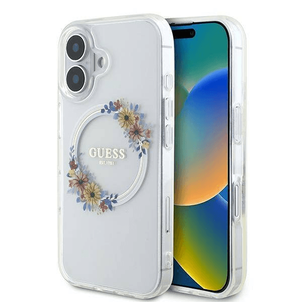 Guess iPhone 16 Plus | Hardcase Bloemenkrans | Duurzaam | MagSafe compatibel