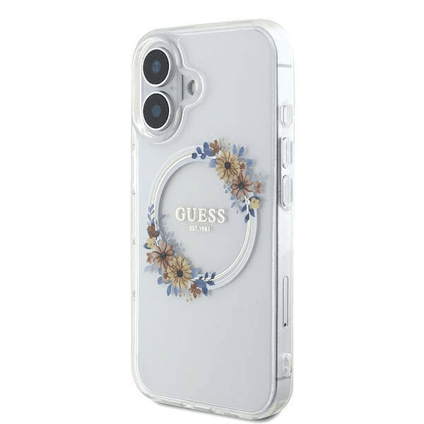 Guess iPhone 16 Plus | Hardcase Bloemenkrans | Duurzaam | MagSafe compatibel