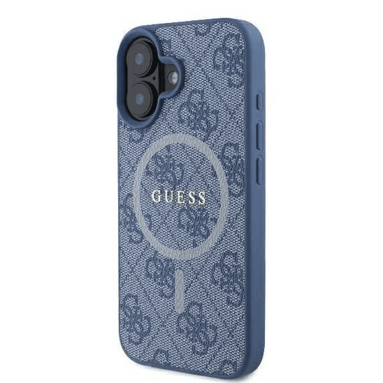 Guess iPhone 16 Hoesje | Blauwe Hardcase 4G Ring MagSafe