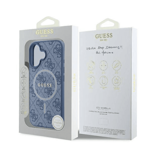 Guess iPhone 16 Hoesje | Blauwe Hardcase 4G Ring MagSafe