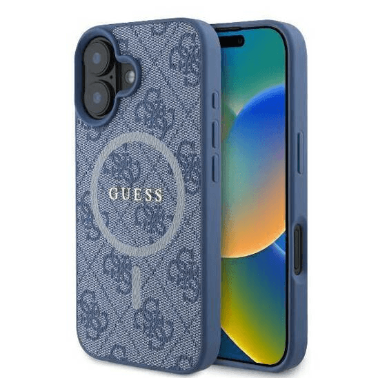 Guess iPhone 16 Hoesje | Blauwe Hardcase 4G Ring MagSafe