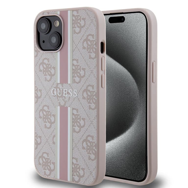 Guess iPhone 15 Back Cover Case - 4G Gestreept Ontwerp | Stijlvolle Bescherming