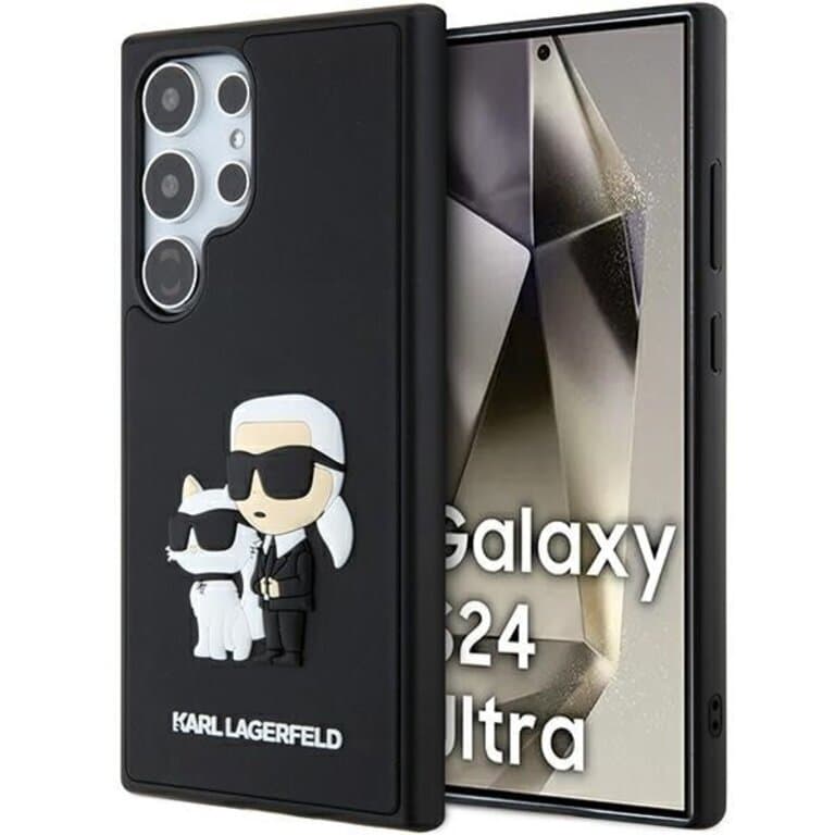 Karl Lagerfeld Galaxy S24 Ultra Achtercover case - 3D Rubber Karl & Choupette - Zwart