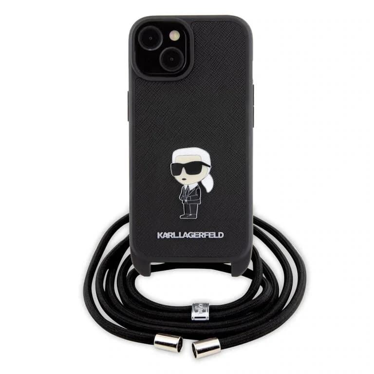 Karl Lagerfeld iPhone 15 Case | TPU Hardcase Saffiano Ikonik Metal Pin - Crossbody