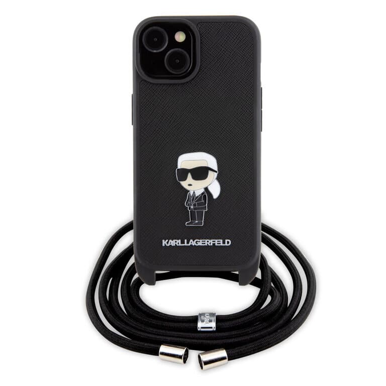 Karl Lagerfeld iPhone 15 Plus TPU Hardcase | Saffiano | Ikonik Metal Pin | Crossbody