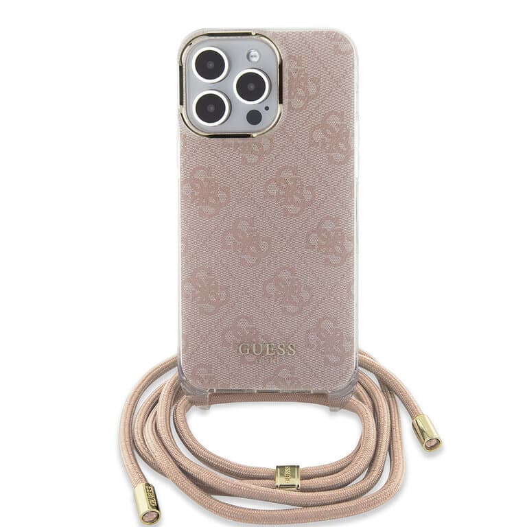 Guess iPhone 15 Pro Max Back Cover Case Crossbody Cord 4G Print | Stylish Protection