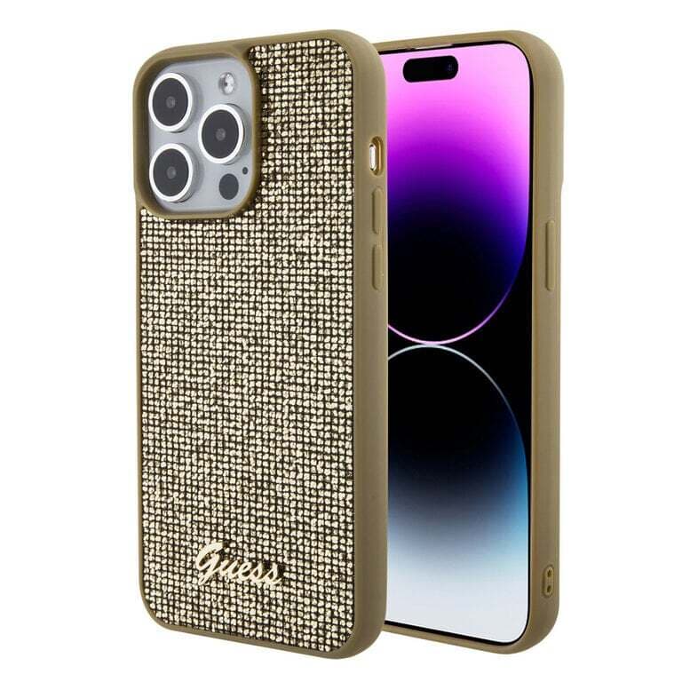 Guess iPhone 15 Pro Max Hardcase - Metalen script - Disco Goud
