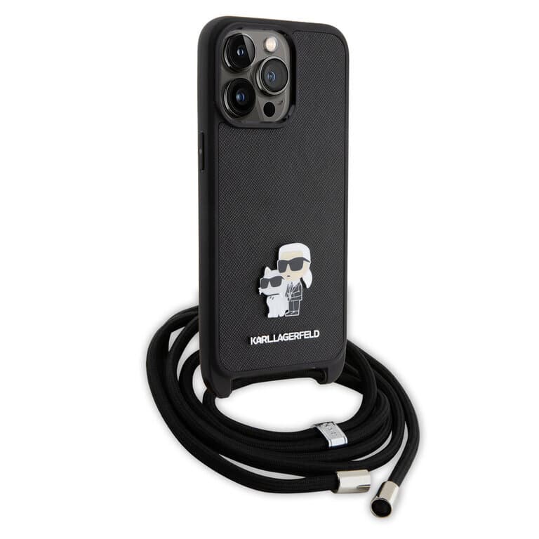 Karl Lagerfeld iPhone 15 Pro Max Case | TPU Hardcase Saffiano K&C Metal Pin Crossbody