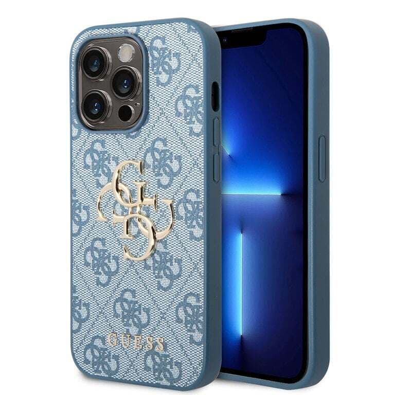 Guess iPhone 14 Pro Max Hardcase Achtercover - 4G - Groot Metalen Logo - Blauw