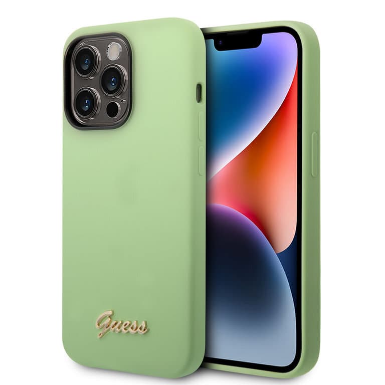 Guess iPhone 14 Pro Max Siliconen Backcover met Metalen Logo