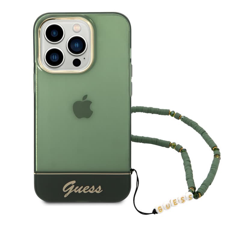 Guess iPhone 14 Pro Max Hardcase Back Cover - Translucent - With Strap - Green
