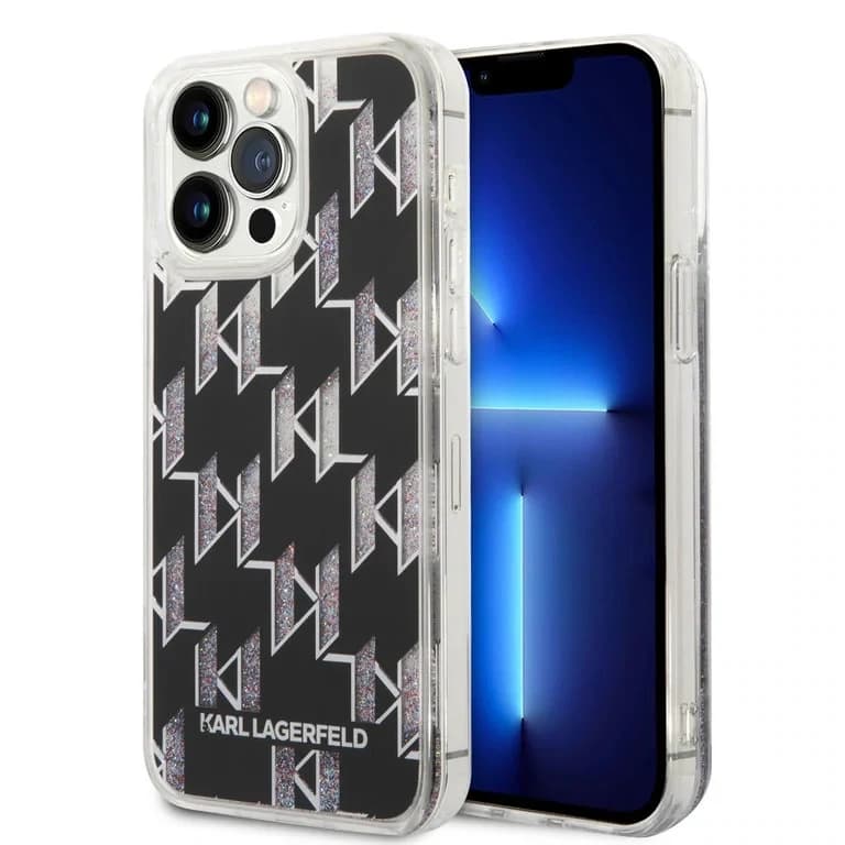 Karl Lagerfeld iPhone 14 Pro Max TPU Achtercover - Vloeibare glitter - Monogram