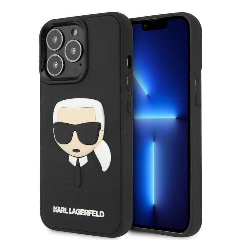Karl Lagerfeld iPhone 14 Pro Max Hardcase Achtercover - 3D Rubberen Karl's Hoofd - Zwart