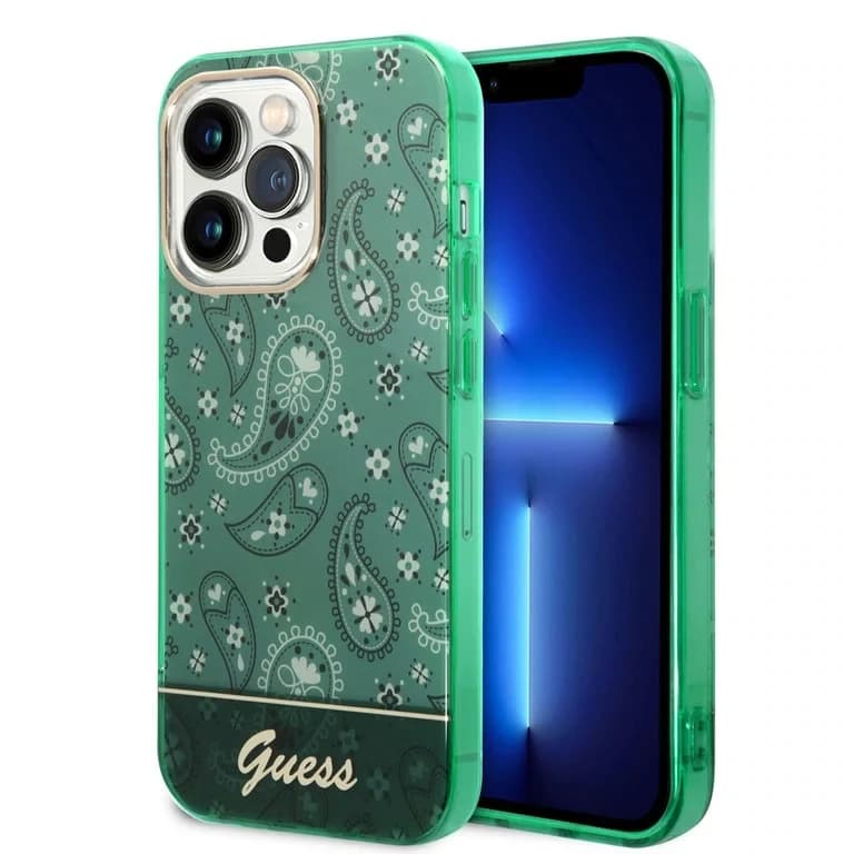 Guess iPhone 14 Pro Hardcase Backcover - Paisley Collectie - Groen