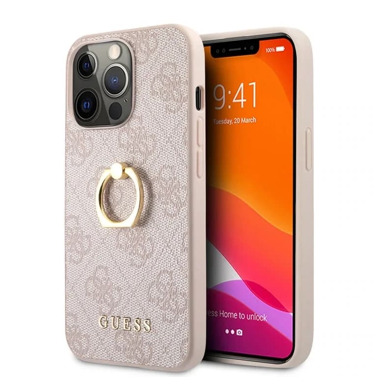 Guess iPhone 14 Pro Hardcase Backcover - 4G - With Ring Holder - Pink