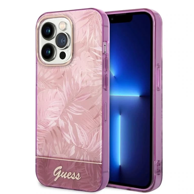 Guess iPhone 14 Pro Hardcase Achtercover - Jungle Collectie - Groen