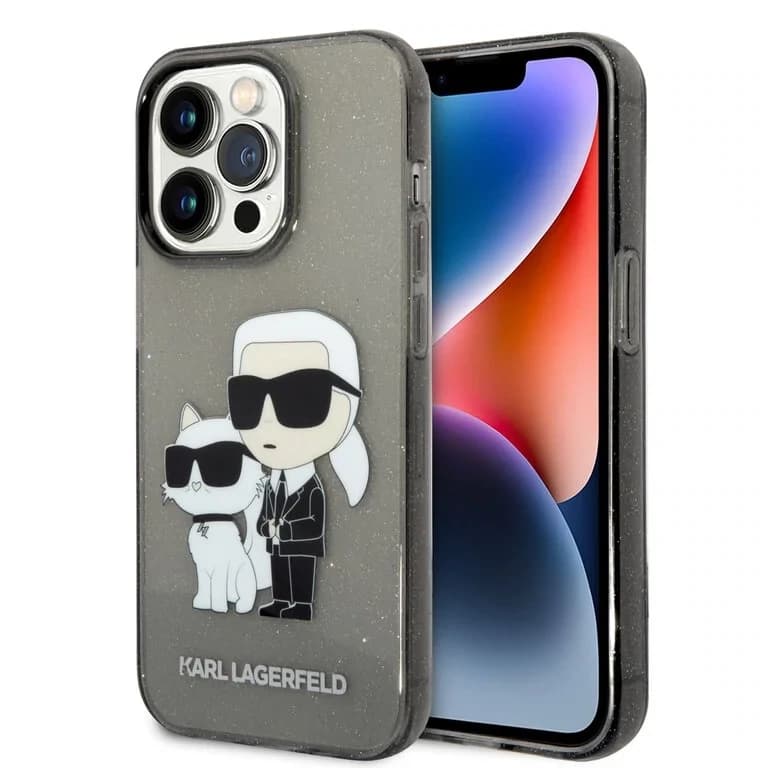 Karl Lagerfeld iPhone 14 Pro Achtercover Case - Zwart - Sparkling