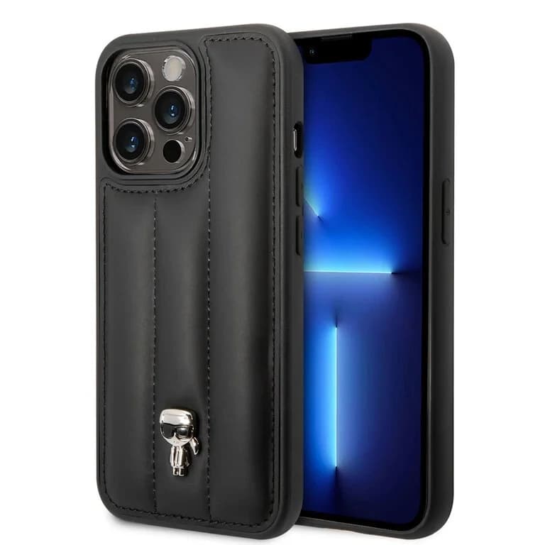 Karl Lagerfeld iPhone 14 Pro Hardcase Achtercover - Puffy Ikonik Pin - Nylon - Zwart