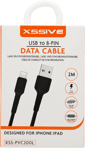 Xssive USB-kabel voor iPhone 2m XSS-PVC200L - Zwart