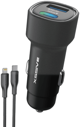 Xssive 48W PD+QC3.0 snelle autolader met type-C naar 8-pins kabel XSS-CC40L - zwart