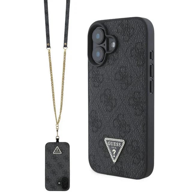 Guess Hardcase PU-gewatteerd Metalen Logo Zwart voor iPhone 16 Plus