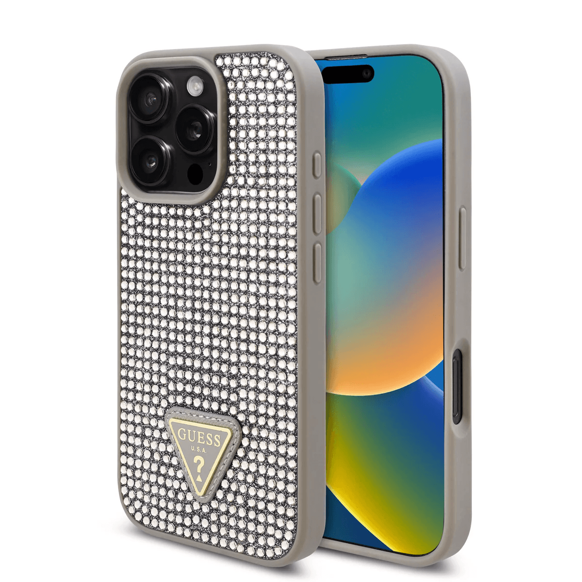 Guess iPhone 16 Pro Hoesje | Rhinestone Triangle Logo